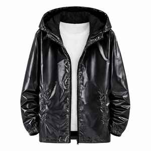 Veste à capuche pour homme, légère, métallique, à manches longues, scintillante, style trench-coat de discothèque - Product Image 1