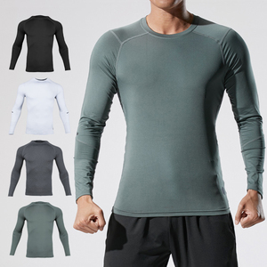 Men's Long Sleeve Compression Shirt Black Slim Fit Quick Dry Sporty O-Neck Base <b>Layer</b> Top Printed Logo Customizable - Product Image 2