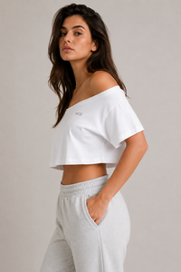 Haut court personnalisé pour femme, épaules dénudées, uni, en coton, style décontracté, streetwear Y2K, léger, vente en gros - Product Image 5