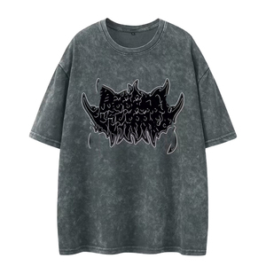T-shirt en jean bleu surdimensionné pour homme, col en V, manches courtes, broderie personnalisée, style streetwear - Product Image 1