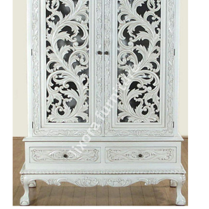 Luxury Handcrafted Solid Wood 2 Door <b>Wardrobe</b> Ornate Leaf Scroll Carving Shabby Chic White Armoire - Product Image 4