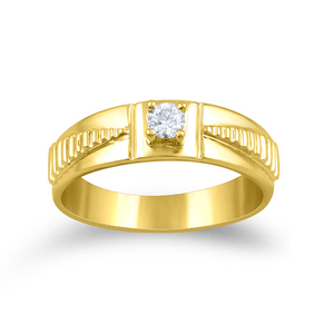 Premium Yellow Gold Round Cut Diamond Solitaire <b>Ring</b> <b>for</b> <b>Men</b> Textured Shoulder Wedding Band Fine Jewelry Supplier - Product Image 1