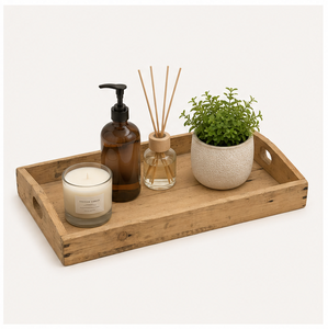 Bandeja de servir grande rectangular de madera recuperada hecha a mano, bandeja decorativa rústica con asas para mesa de centro o otomana, en oferta. - Product Image 6