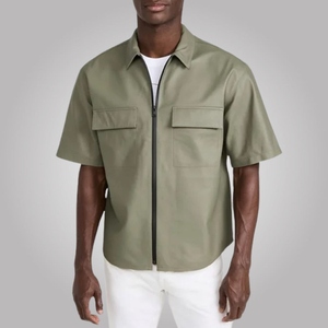 Chemise en cuir d'agneau noir classique pour hommes, prix d'usine, collection de chemises, respirante, décontractée, style streetwear, fabrication artisanale OEM - Product Image 4