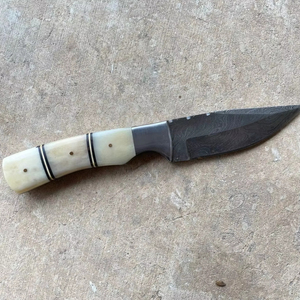 Drop Point Hunting Knife Damascus Steel Blade Bevel Edge 0.7mm Thickness DIY Grade Ivory Handle - Product Image 6
