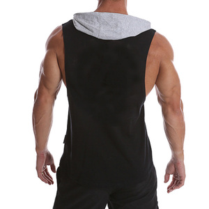 2026 Men's Black <b>Sleeveless</b> Hooded Knitted Casual Tank Top Regular Fit Solid Color Summer Wear <b>Hoodie</b> For Online Sale - Product Image 3