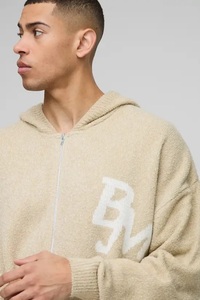 Conjunto de Sudadera con Capucha y Cremallera de Tejido Bouclé de Corte Holgado y Pantalones Cortos - Product Image 6