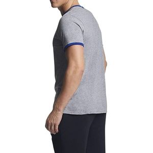 T-shirts de sport athlétiques à col rond en coton peigné et élasthanne, légers et respirants, avec bordure bleue contrastante personnalisée et manches ajustées - Product Image 3