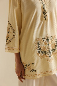 Yellow Embroidered Cotton <b>Kurta</b> For <b>Women</b> Traditional Indian Pakistani Casual Wear Loose Fit All Seasons - Product Image 5