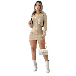 Zoe Button-Front Mini Dress & Cropped <b>Blazer</b> Two-Piece <b>Set</b> - Product Image 1