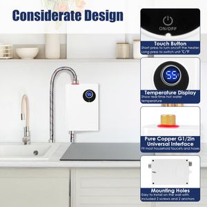 Calentador de Agua Eléctrico Instantáneo sin Tanque de 3000W con Mini Pantalla Digital para Cocina, RV, Fregadero y Baño - Product Image 3