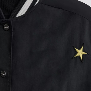 Newest Full Sleeve Turn Down Collar Autumn Wear Embroidered <b>Star</b> Patch Pocket Polyester Material Women's Black Varsity <b>Jackets</b> - Product Image 5