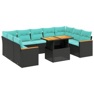 Juego de Sofás de Patio de 11 Piezas en Poliratán Negro con Cojines, Elegante Colección de Muebles para Exteriores - Product Image 2