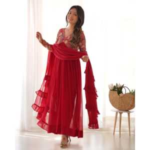 Ensemble de costume de soirée brodé de sequins de créateur, robe de mariée modeste - Product Image 3