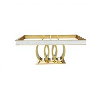 Table à manger ovale en acier inoxydable avec incrustation de nacre et base en anneau doré, console de mariage de luxe