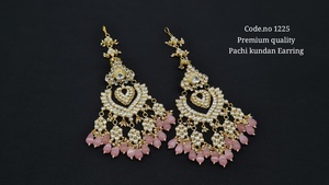 Boucles d'oreilles Pachi Kundan plaquées or en laiton, boucles d'oreilles pendantes ethniques de créateur pour mariage, fête ou cadeau - Product Image 3