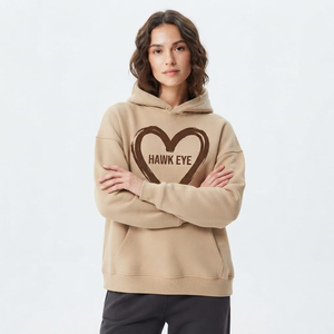Sudadera con capucha extragrande de algodón color beige de moda con logotipo personalizado, ropa urbana premium para mujer - Product Image 6