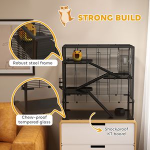 Cage à hamster à 4 niveaux avec fond en verre trempé profond, roue de course, abri, bouteille d'eau, gamelle, 31'' x 19'' x 31,5'' - Product Image 6