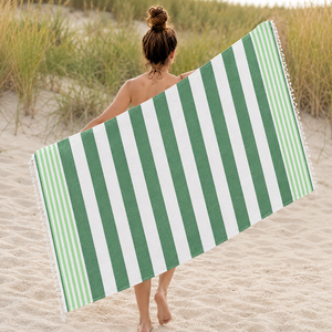 Serviette de plage turque Fouta 100% coton, motif rayé teint en fil, légère, séchage rapide, serviette de hammam, logo personnalisé, fournisseur en gros. - Product Image 5