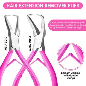 Pince à extensions capillaires en acier inoxydable avec poignée rose et double ressort pour l'installation et le retrait des anneaux de fermeture - Product Image 3