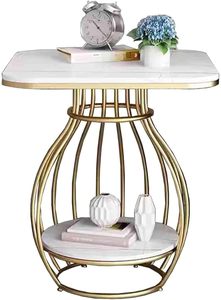 Modern Round Marble Top Space-Saving Coffee <b>Table</b> <b>with</b> Iron Frame Storage <b>Shelf</b> Living Room Furniture - Product Image 6