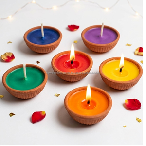 Hand-Painted Terra Cotta Diya <b>Set</b> – Luxury Multi-Color Soy Wax Art for Spiritual Decor - Product Image 5