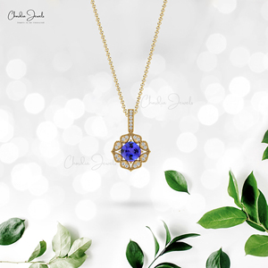 Productos de Gran Demanda: Colgante Estilo Art Déco con Tanzanita Natural de Corte Cojín de 6mm y Diamantes, en Oro Sólido de 14k - Proveedor Mayorista - Product Image 6