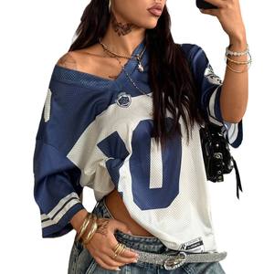 Créez votre maillot d'entraînement sportif pour femme, surdimensionné, respirant, en mesh, maillot de football américain, logo personnalisé, streetwear, OEM - Product Image 2