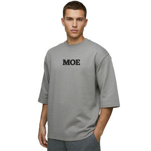 T-shirt Homme 100% Coton Grammage Lourd Gris Sauge, Coupe Oversize, Manches Courtes, Coupe Décontractée, Lettrage Personnalisé, Style Minimaliste Streetwear - Product Image 5