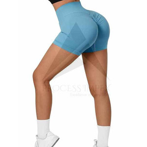 Shorts de yoga bleus unis taille haute pour femme, tricotés, extensibles, sportifs, pour la gym, l'entraînement, la course et les activités sportives - Product Image 3