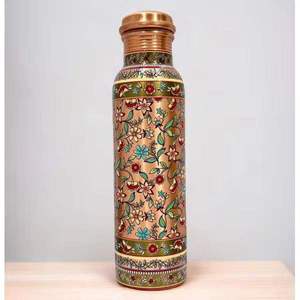 ขวดน้ำทองแดงลายดอกไม้พิมพ์ลายพฤกษศาสตร์ สีดำ ขวดน้ำแบบอายุรเวท ป้องกันการรั่วซึม ใช้ซ้ำได้ เหมาะสำหรับเป็นของขวัญ - Product Image 2