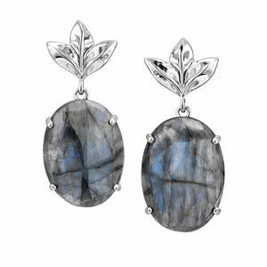 Boucles d'oreilles pendantes ovales en pierre de Labradorite naturelle, en argent sterling 925, faites à la main, bijoux en pierres semi-précieuses pour femme, pour mariage et soirée - Product Image 2