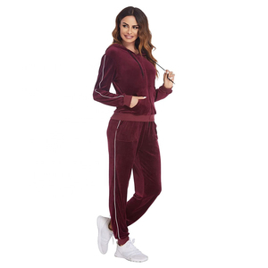 Fashion Velvet Hooded Heavyweight Solid Full-Length Flare Pants One Set Sweat Jogger Streetwear Eco-Friendly Winter 100% Cotton - Product Image 1