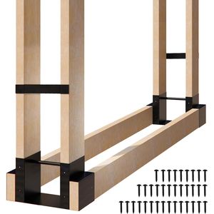 Nero 1 paio di legno da ardere per legna da ardere Kit staffa 2x4 legno installato supporto per legna da ardere in acciaio ferro per impilare il legno di stoccaggio - Product Image 1