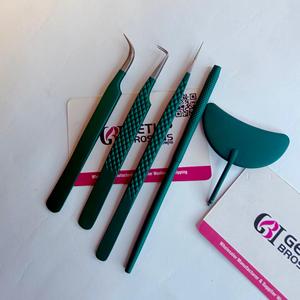 Pinzas para Pestañas GETUP BROSONS IMPEX 90, Curvas/Rectas, Recubrimiento en Polvo Verde Plateado, Acero Inoxidable Duradero Antimagnético - Product Image 3
