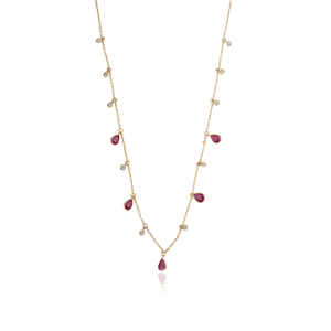 Wholesale Natural Gemstone <b>Ruby</b> & Diamond Real 14K Yellow Gold Simple Charm Chain <b>Necklace</b> Anniversary Gift Latest Jewelry - Product Image 1