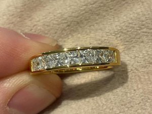 East West Princess Cut Diamond Half Eternity Band Ring Lab Grown With 14k Solid Gold Fine Engagement Wedding Romantic <b>Gift</b> <b>Her</b> - Product Image 1