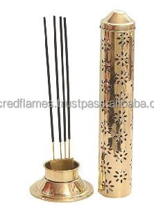 Support d'encens en laiton pur de qualité supérieure, élégant, avec motif ajouré, avec cendrier de sécurité pour la maison, le bureau et la méditation - Product Image 6