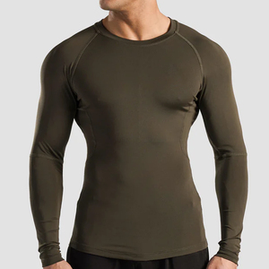Knitted Compression T-Shirt Short <b>Sleeve</b> Regular Fit Men's Gym Wear Quick Dry Breathable Anti-Uv Polyester Cotton 340g Fitness - Product Image 5