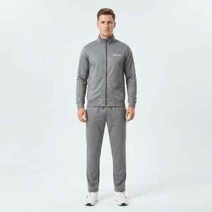 Conjunto Deportivo Informal de 2 Piezas para Hombre, Chaqueta Deportiva Gris con Cierre Completo y Bolsillos Laterales, Corte Regular, Ropa de Otoño - Product Image 1