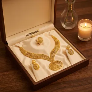 Conjunto de Collar con Cadena de Caja y Dije Chapado en Oro de Un Gramo, Diseño Floral de Moda, Joyería Africana para Mujer, Fiestas de Compromiso, Bodas, Personalizado - Product Image 2