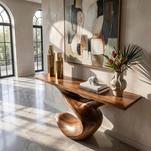 Table console en bois faite à la main, chef-d'œuvre moderne de style farmhouse, confectionnée à la main à partir de bois naturel massif, artisanat raffiné. - Product Image 4