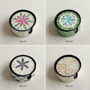 Ensemble de 6 sous-verres écologiques classiques avec support, faits à la main en coquillage rond, décoration de table, couleur personnalisée - Product Image 4