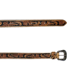 Cinturón de Cuero para Hombre, Estilo Western, con Grabado Floral Tallado a Mano, Color Marrón, para Jeans o Pantalones, con Hebilla de Bronce Antiguo - Product Image 1