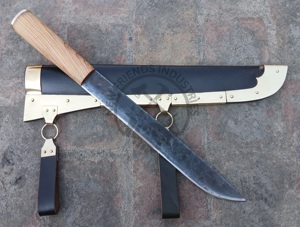 Nouvelle édition Couteau Seax Viking long en acier à haute teneur en carbone forgé à la main, lame de 11 pouces, manche en bois d'olivier avec bolster en laiton, ambidextre, pour l'extérieur - Product Image 4