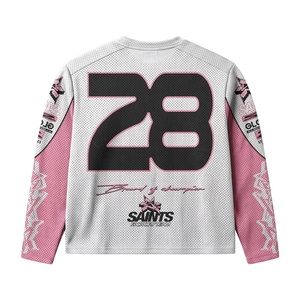เสื้อเจอร์ซีย์สตรีทแวร์แขนยาวผ้าตาข่าย พิมพ์ลายแบบซับลิเมชั่น ดีไซน์เนอร์สีชมพู เสื้อฟุตบอลสไตล์อเมริกัน แฟชั่น - Product Image 2