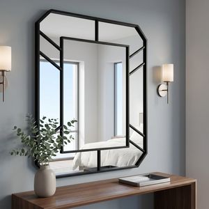 Miroir de salle de bain géométrique noir 30x40 pouces, rectangulaire, en verre argenté, à fixation murale - Product Image 2