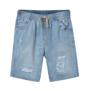 Pantalones cortos de mezclilla de algodón suave para niños, pantalones cortos informales de cintura elástica de tiro medio para niños, pantalones cortos de verano - Product Image 4