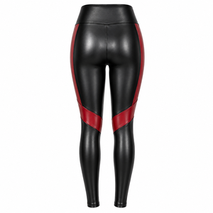 Leggings en similicuir noir et rouge pour femmes, pantalon taille haute extensible et coupe slim - Product Image 2