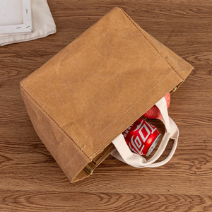 Wholesale <b>Large</b> Tote <b>Bags</b> New Fashion Washable Kraft Paper <b>with</b> <b>Zipper</b> Multifunctional Work & Lunch <b>Storage</b> - Product Image 2